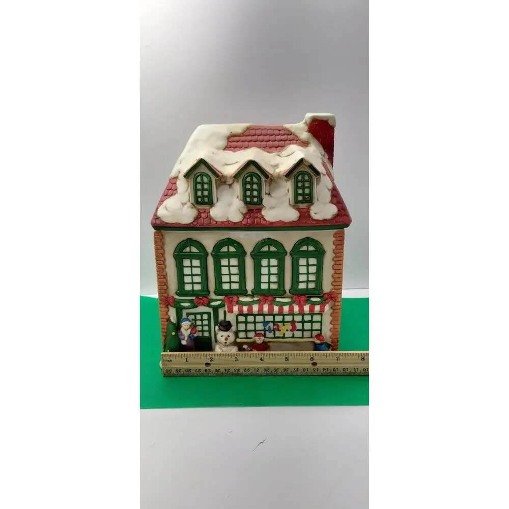 Christmas Toy Shop Ceramic Cookie Jar Canister House Holiday Village Decor
